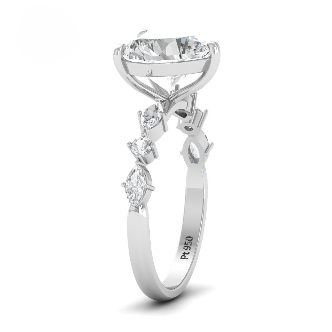 Elizabeth Heart Cut Diamond Engagement Ring With A Marquise and Round Cut Diamond Band