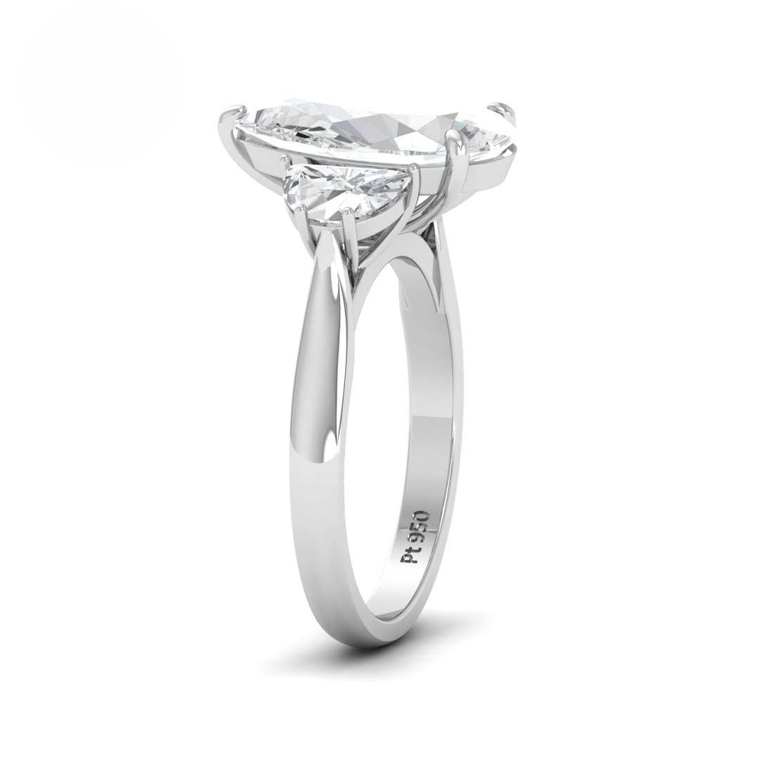 Kamala Pear Cut Diamond Engagement Ring With Half Moon Cut Side Diamonds