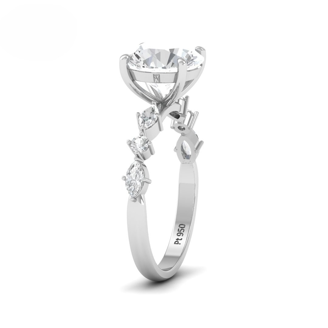 Elizabeth Round Brilliant Cut Diamond Engagement Ring With A Marquise And Round Cut Diamond Band