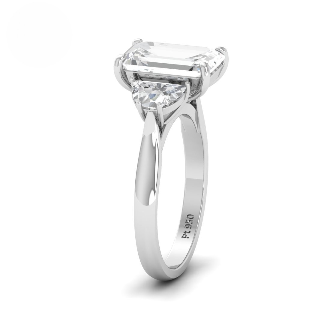Kamala Emerald Cut Diamond Engagement Ring with Half Moon Cut Sides Diamonds