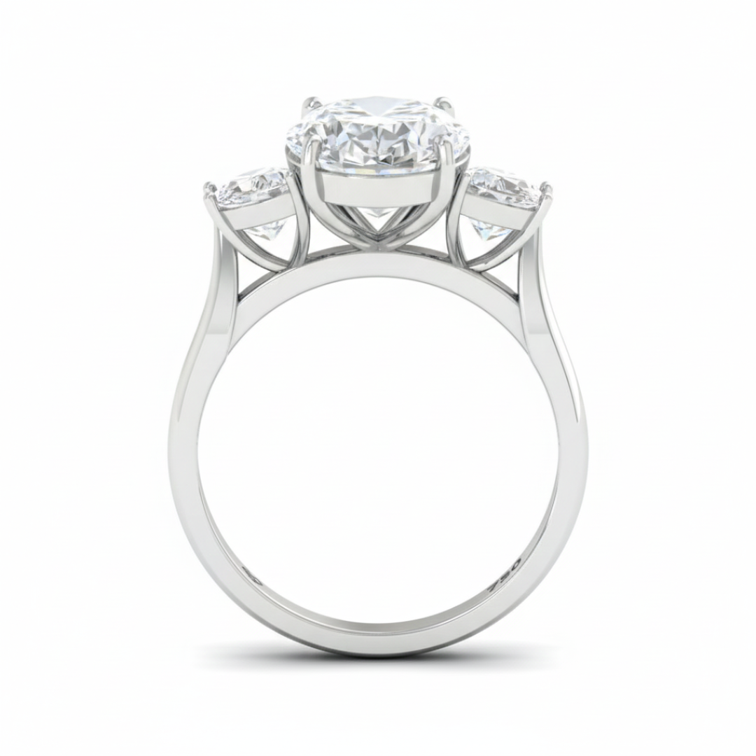 Kamala Oval Cut Diamond Engagement Ring with Half Moon Cut Side Diamonds