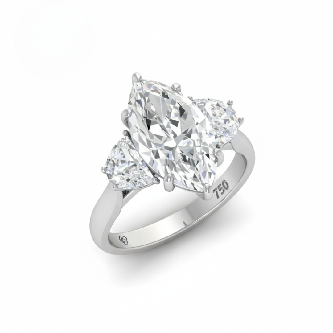 Kamala Marquise Cut Diamond Enagement Ring with Half Moon Cut Side Diamonds