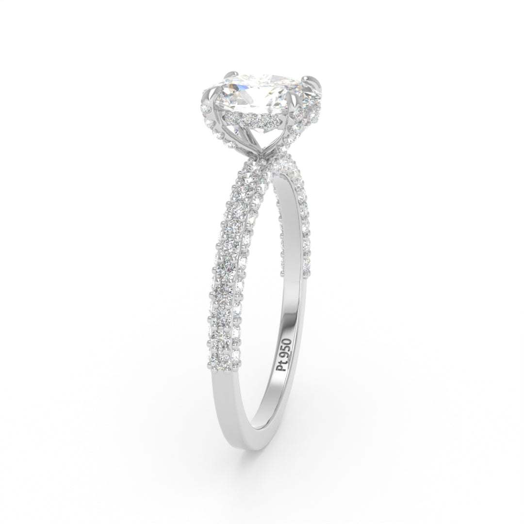 Mia Oval Cut Diamond Engagement Ring With Diamond Hidden Halo And 3D Diamond Band