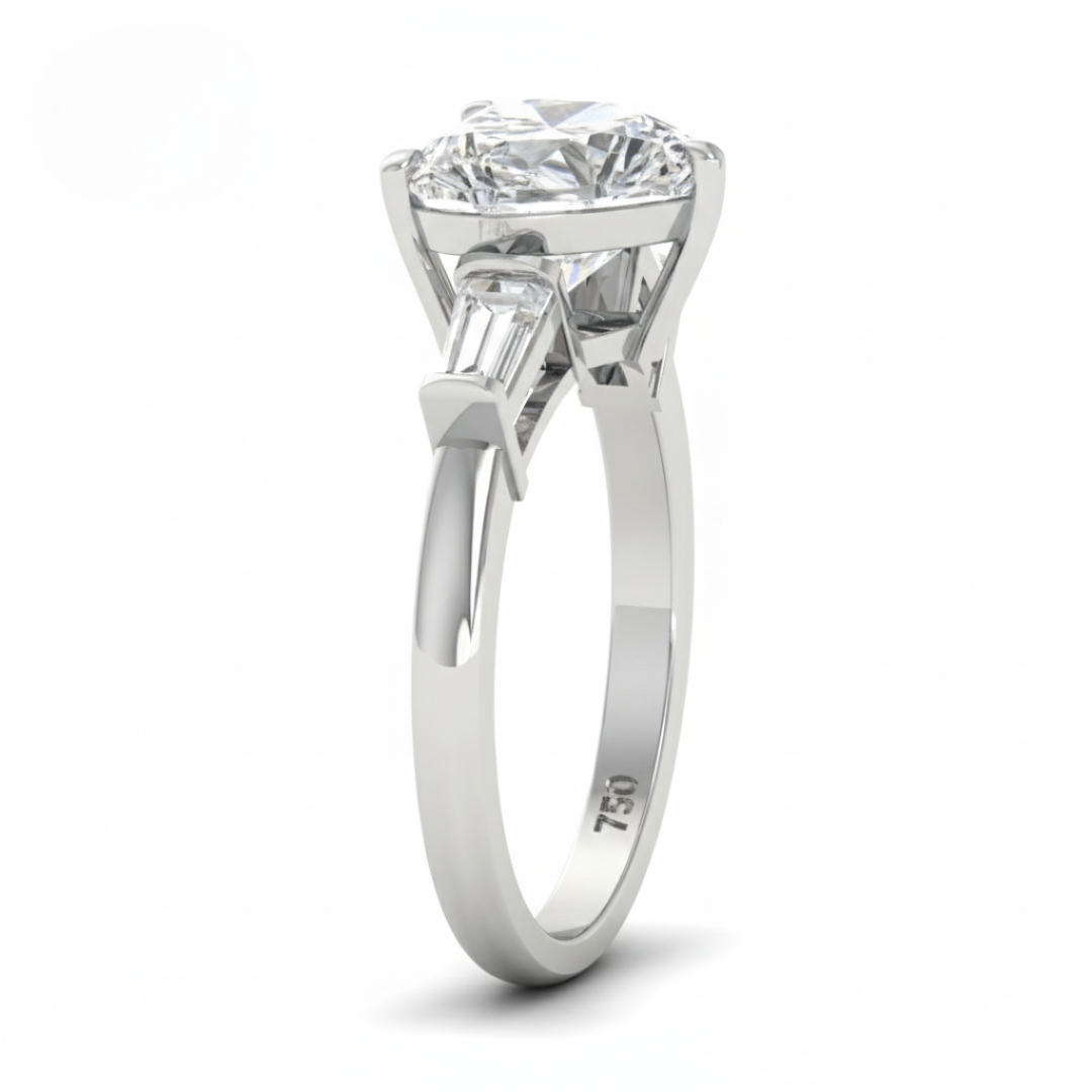 Mary Heart Cut Diamond Engagement Ring with Tapering Baguettes Cut Side Diamonds