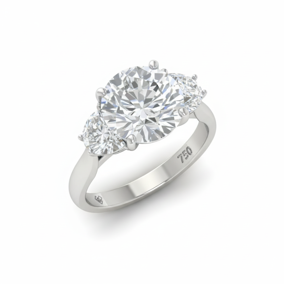 Kamala Round Brilliant Cut Diamond Engagement Ring With Half Moon Cut Side Diamond