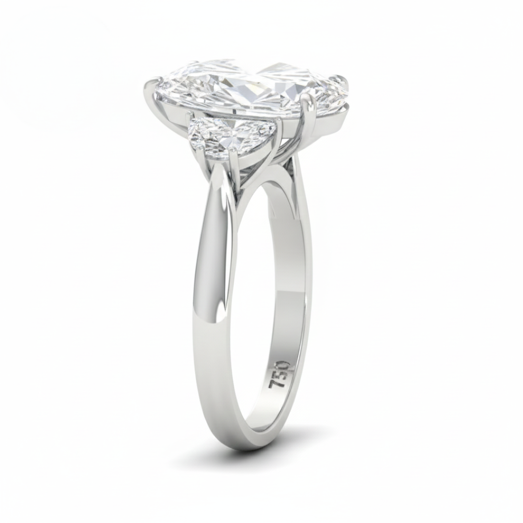 Kamala Pear Cut Diamond Engagement Ring With Half Moon Cut Side Diamonds