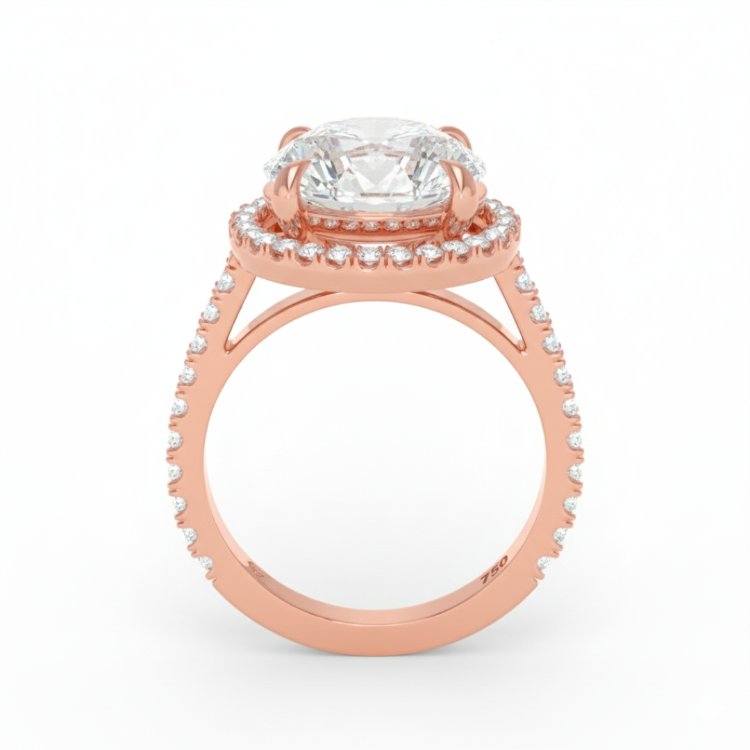 Bella Round Cut Diamond Engagement Ring with Diamond Halo & Diamond Band