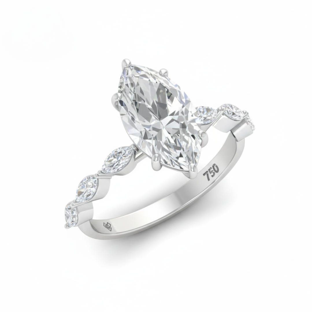 Kasandra Marquise Cut Diamond Engagement Ring With A Marquise Cut Diamond Band