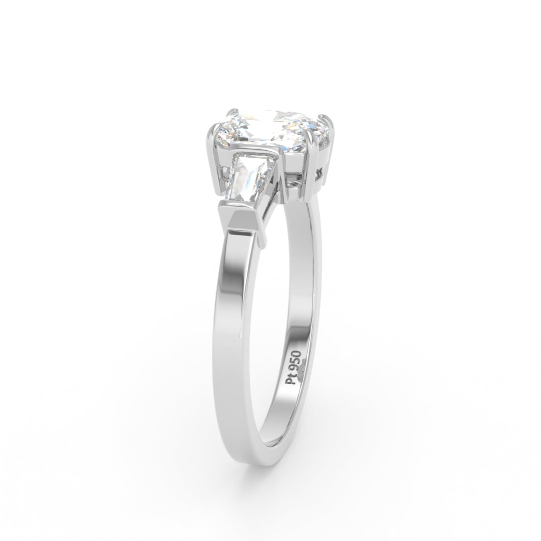 Mary Cushion Cut Diamond Engagement Ring with Tapering Baguette Cut Side Diamonds