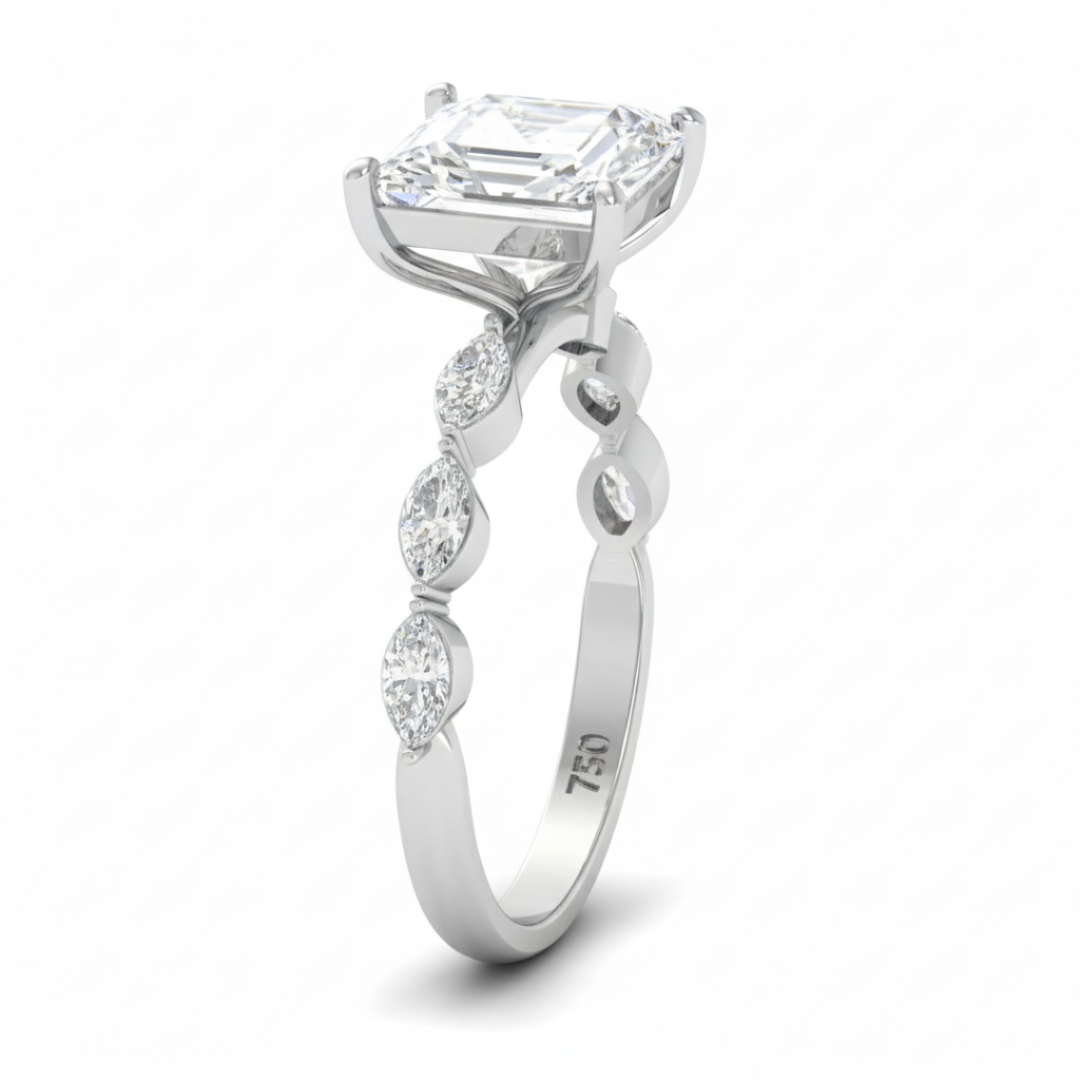 Kasandra Princess Cut Diamond Engagement Ring With A Marquise Cut and Diamond Band