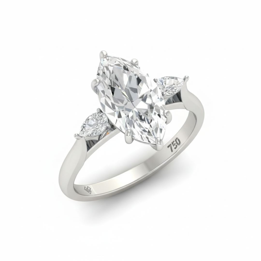 Sofia Marquise Cut Diamond Engagement Ring with Pear Cut Side Diamonds