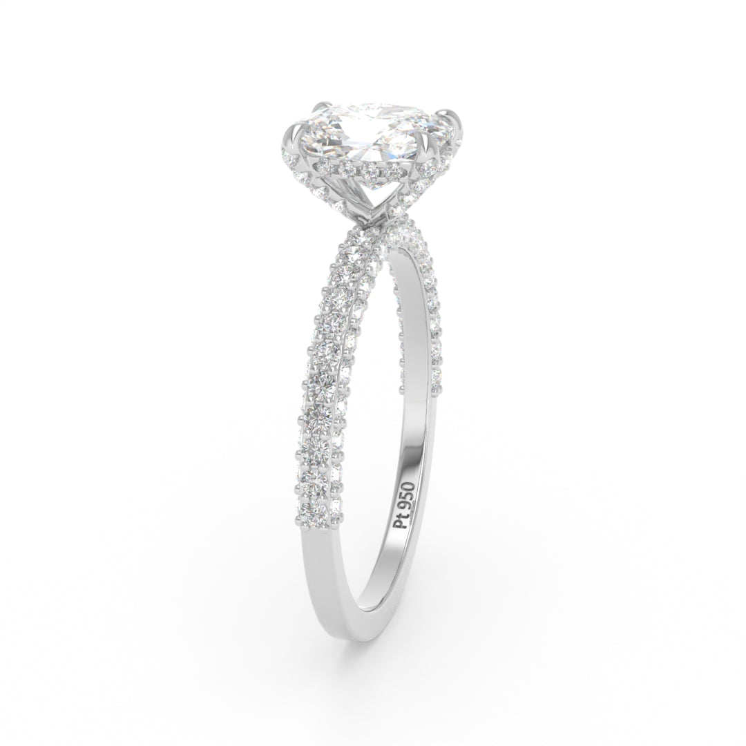 Mia Cushion Cut Diamond Engagement Ring with Diamond Hidden Halo and 3D Diamond Band