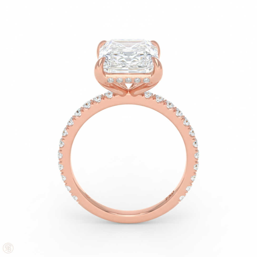 Chloé Radiant Cut Diamond Engagement Ring with Diamond Hidden Halo and Diamond Band