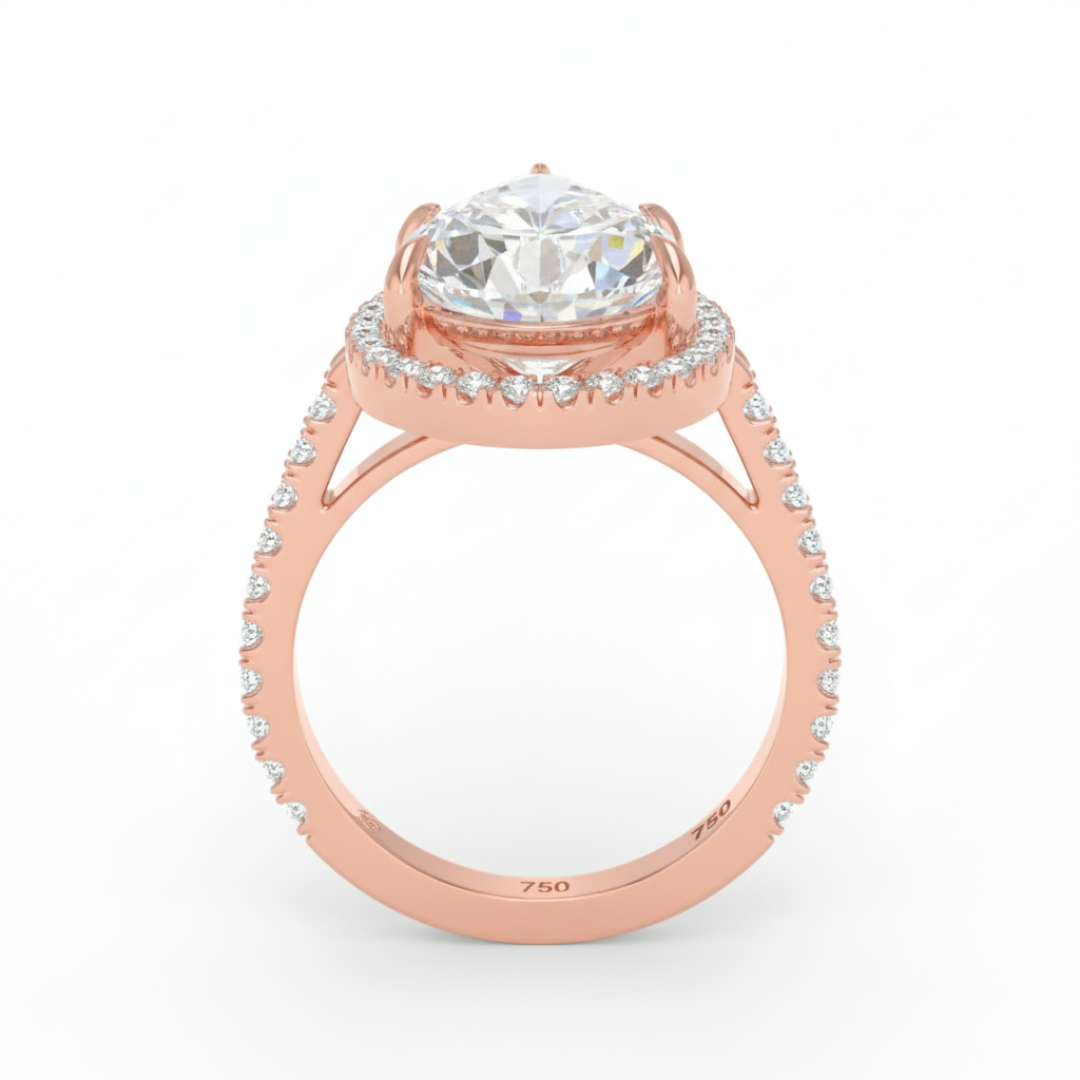 Bella Pear Cut Diamond Engagement Ring with Diamond Halo & Diamond Band