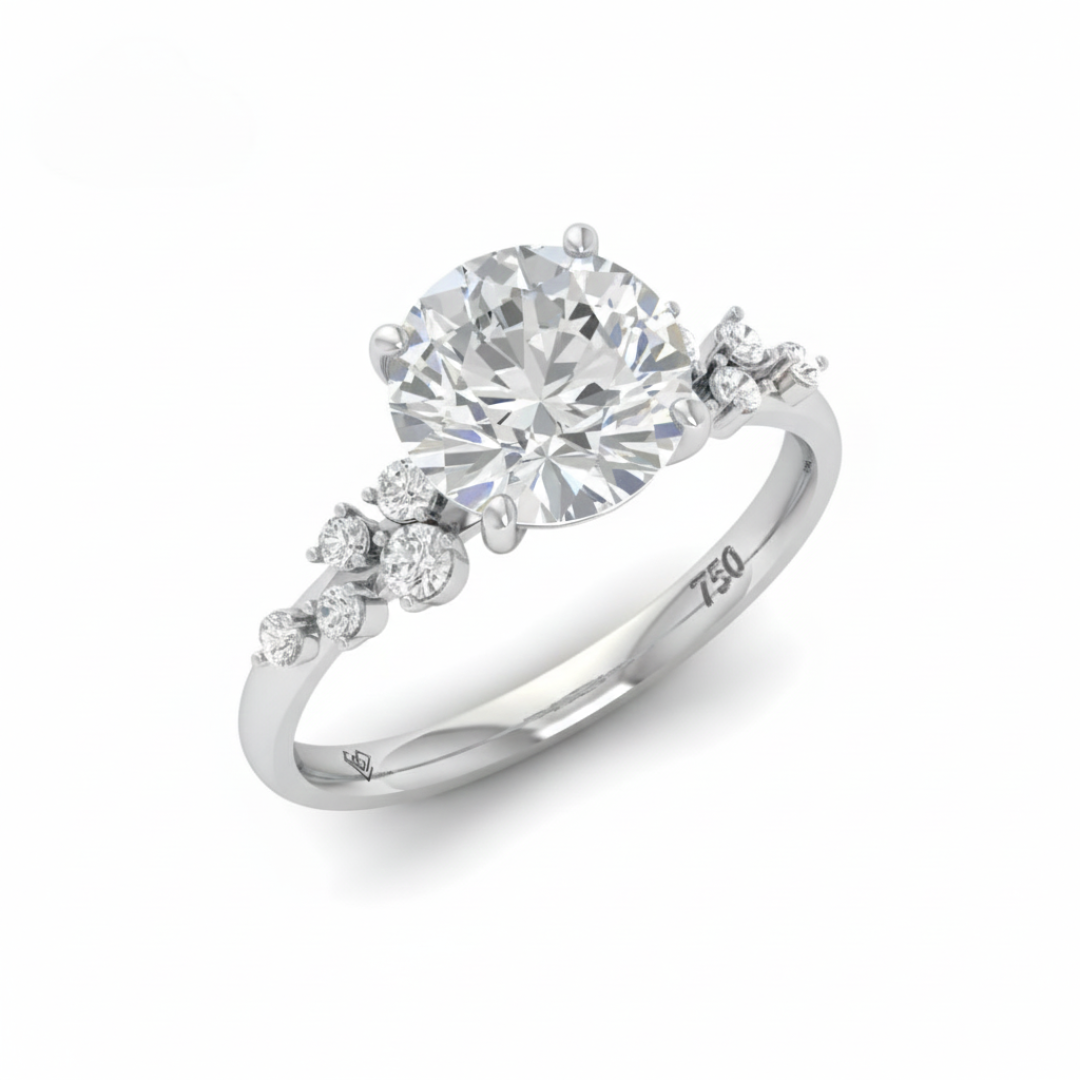 Layla Round Brilliant Cut Diamond Engagement Ring With Diamond Accent Band