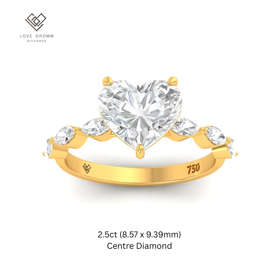 Kasandra Heart Cut Diamond Engagement RIng With A Marquise Cut Diamond Band