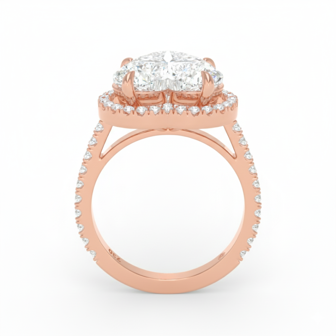 Bella Heart Cut Diamond Engagement Ring with Diamond Halo & Diamond Band