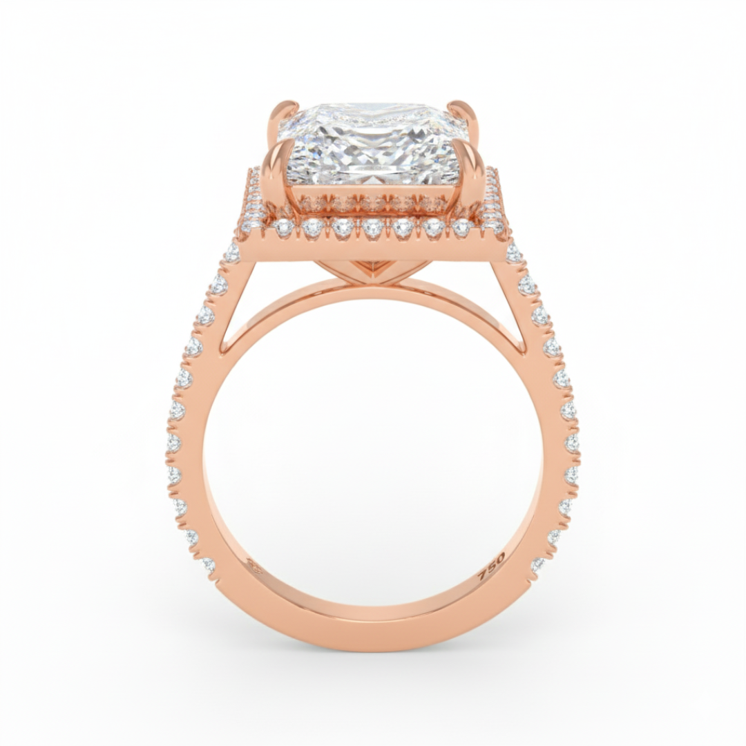 Bella Princess Cut Diamond Engagement Ring with Diamond Halo & Diamond Band