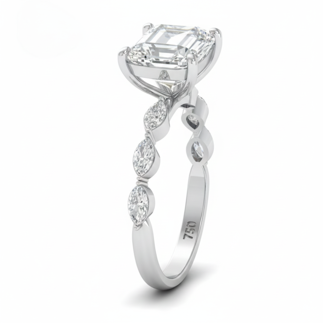 Kasandra Heart Cut Diamond Engagement RIng With A Marquise Cut Diamond Band