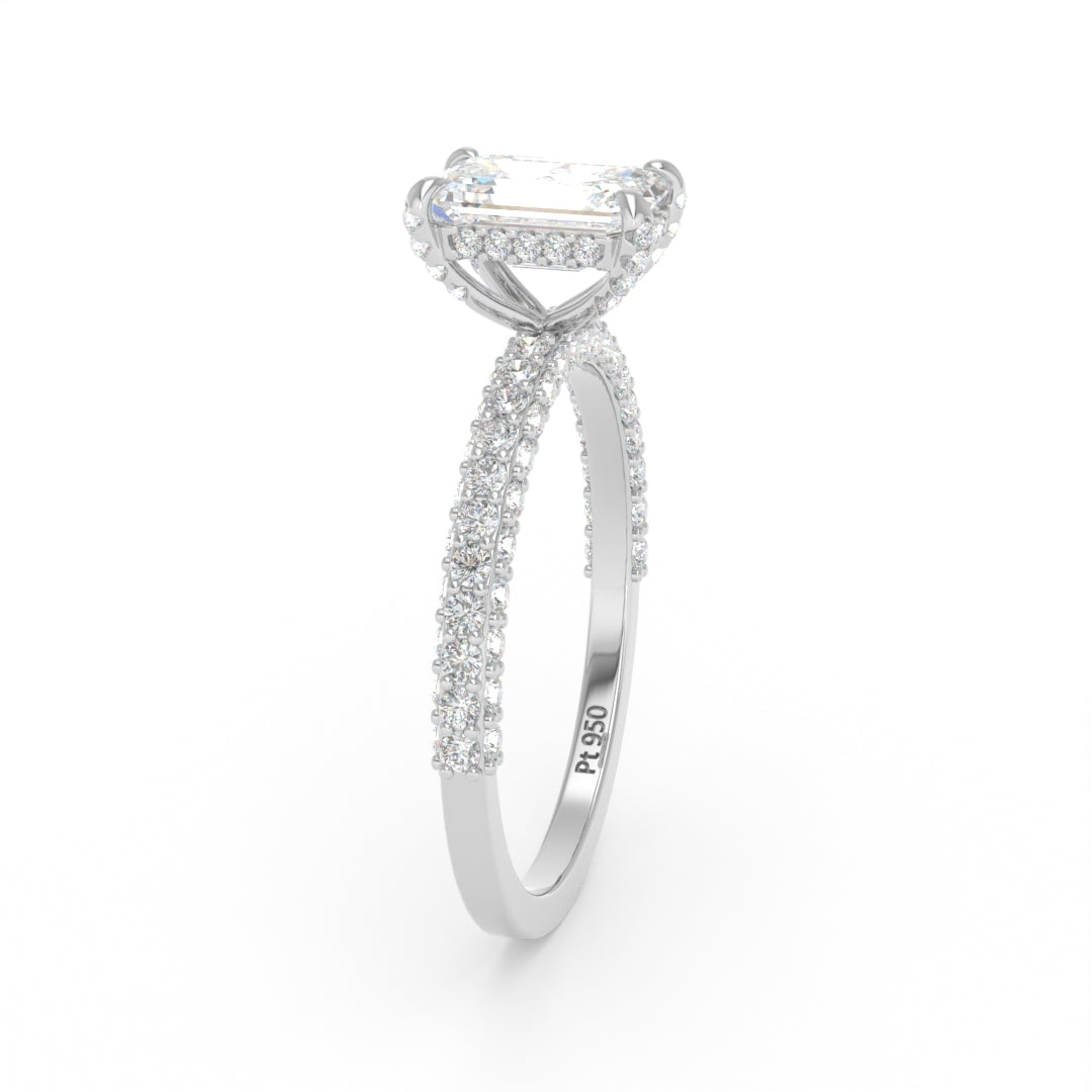 Mia Emerald Cut Diamond Engagement Ring with Diamond Hidden Halo and 3D Diamond Band