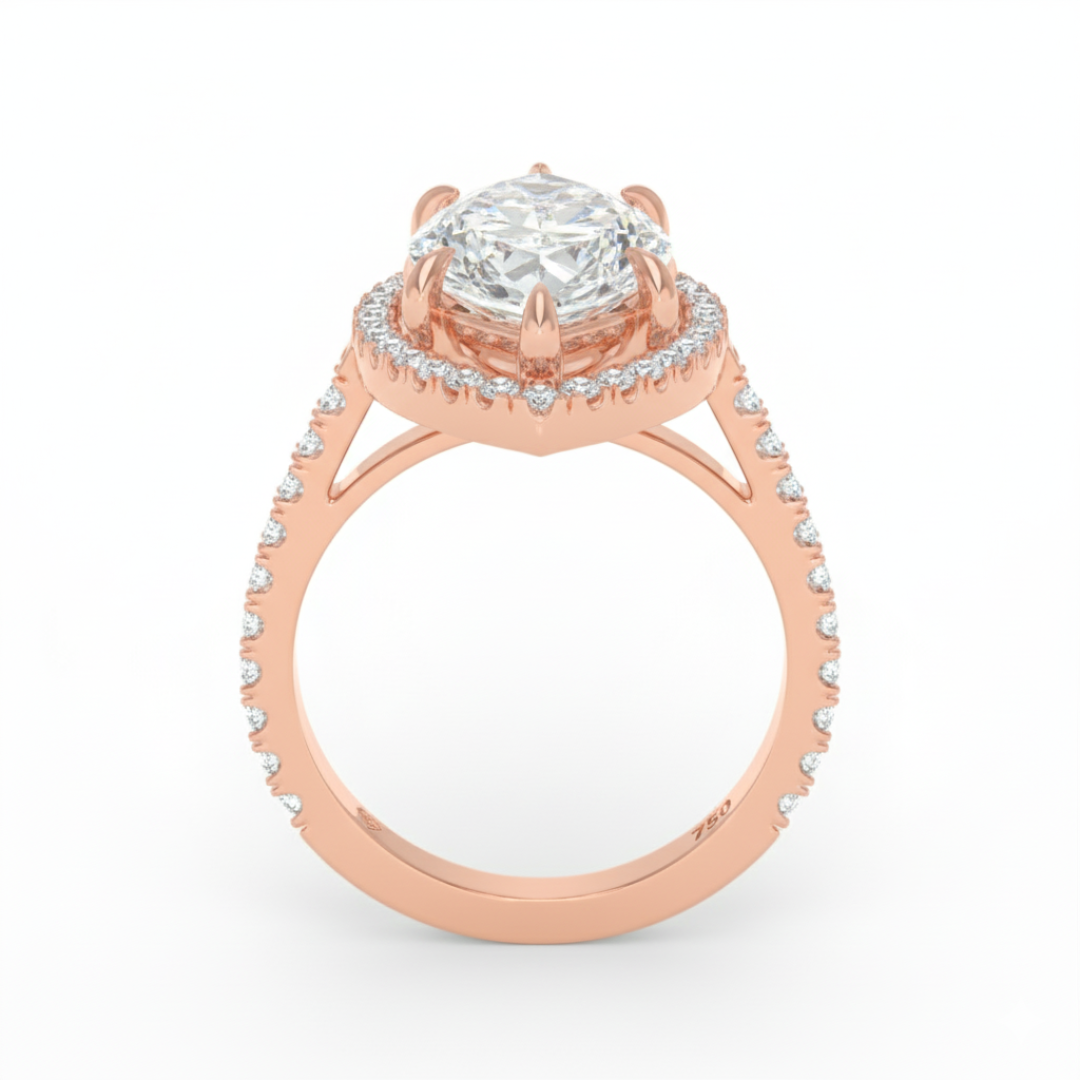 Bella Marquise Cut Diamond Engagement Ring with Diamond Halo & Diamond Band