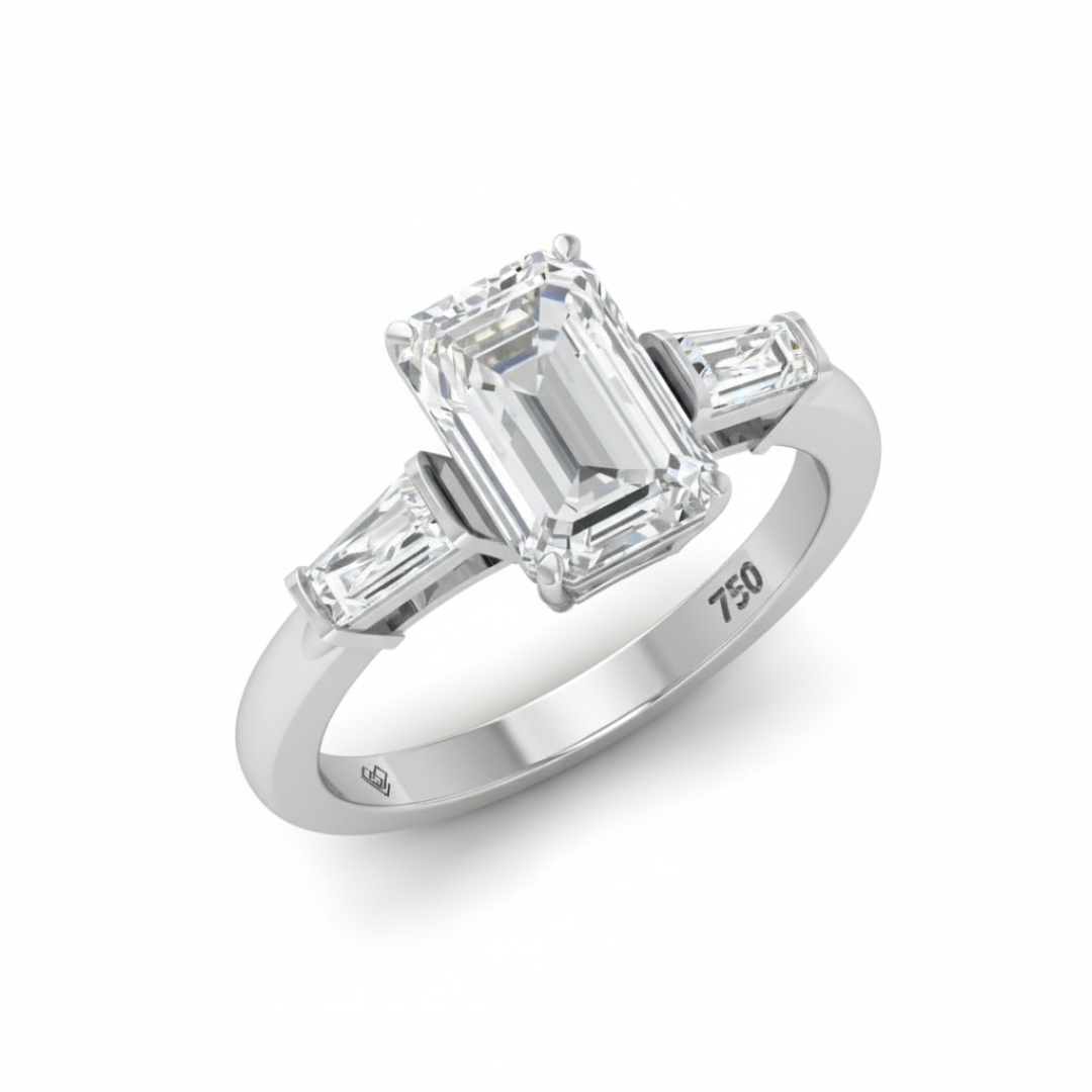 Mary Emerald Cut Diamond Engagement Ring with Tapering Baguette Cut Side Diamonds