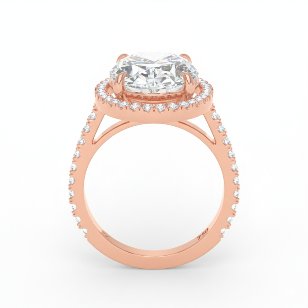 Bella Oval Cut Diamond Engagement Ring with Diamond Halo & Diamond Band