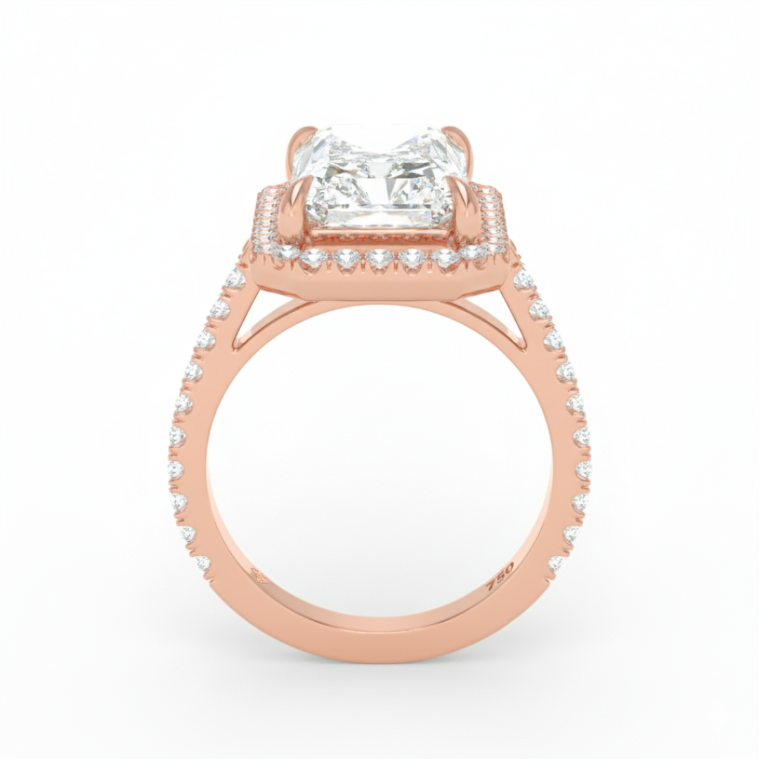 Bella Radiant Cut Diamond Engagement Ring with Diamond Halo & Diamond Band