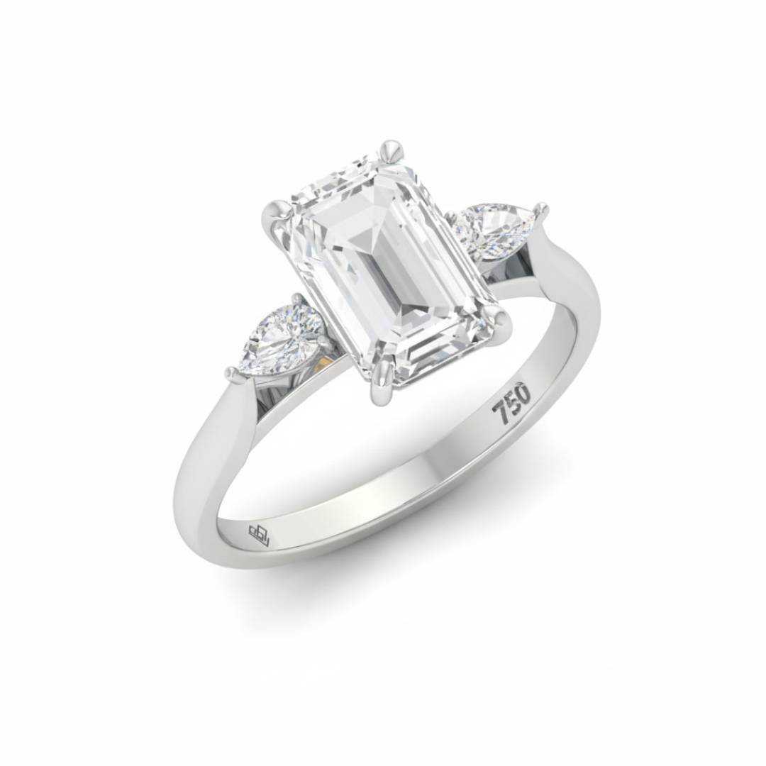 Sofia Emerald Cut Diamond Engagement Ring With A Pear Sides