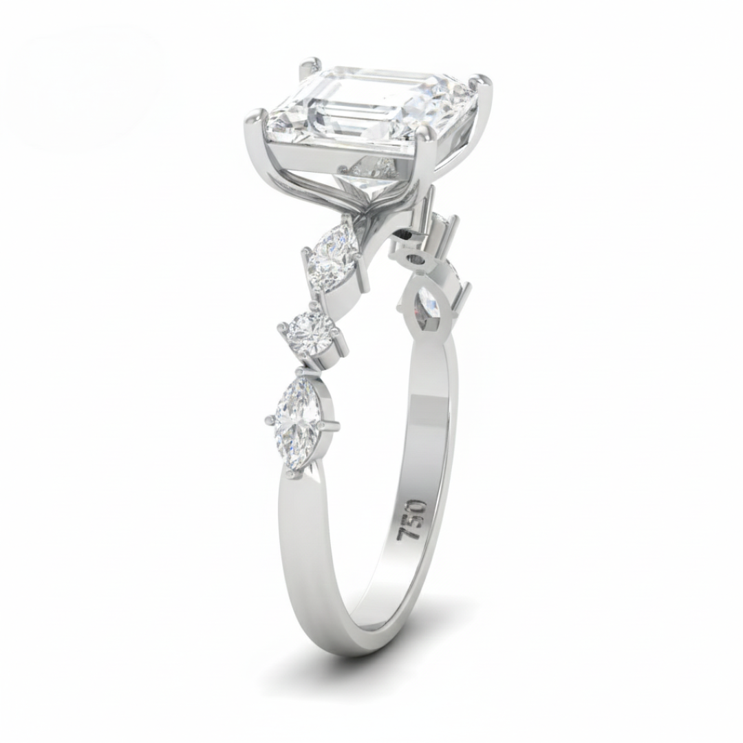 Elizabeth Princess Cut Diamond Engagement Ring With A Marquise and Round Cut Diamond Band