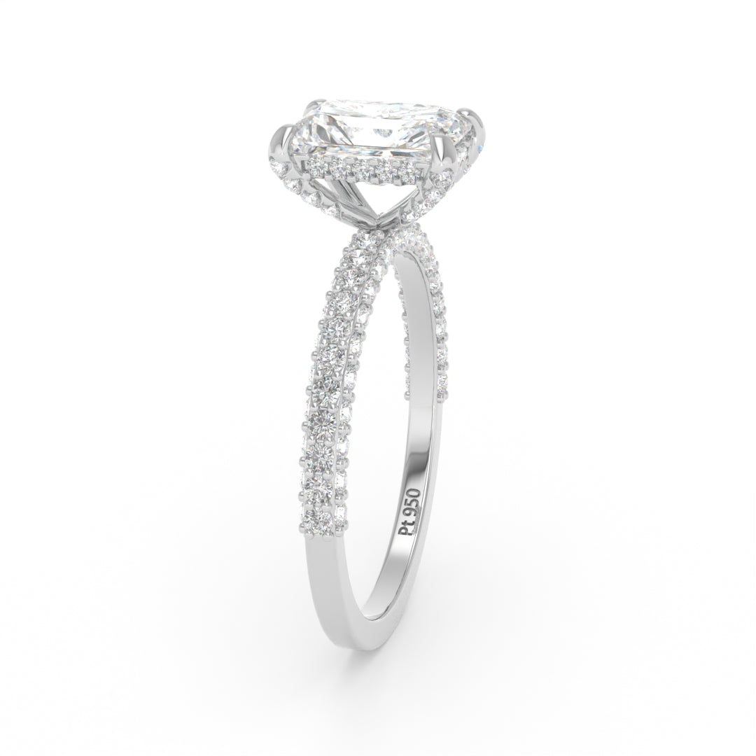Mia Radiant Cut Diamond Engagement Ring With Diamond Hidden Halo And 3D Diamond Band