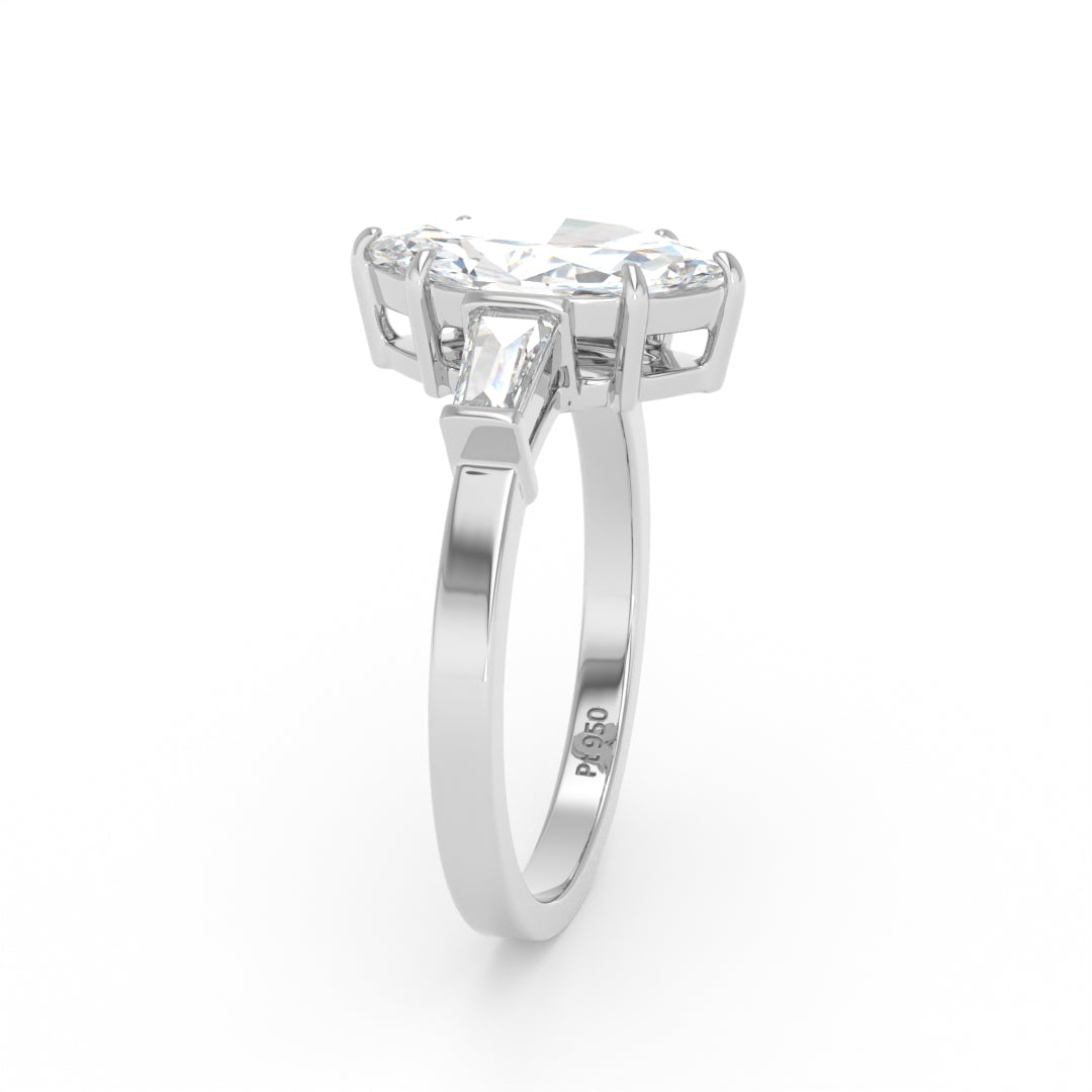 Mary Marquise Cut Diamond Engagement Ring with Tapering Baguette Cut Side Diamonds