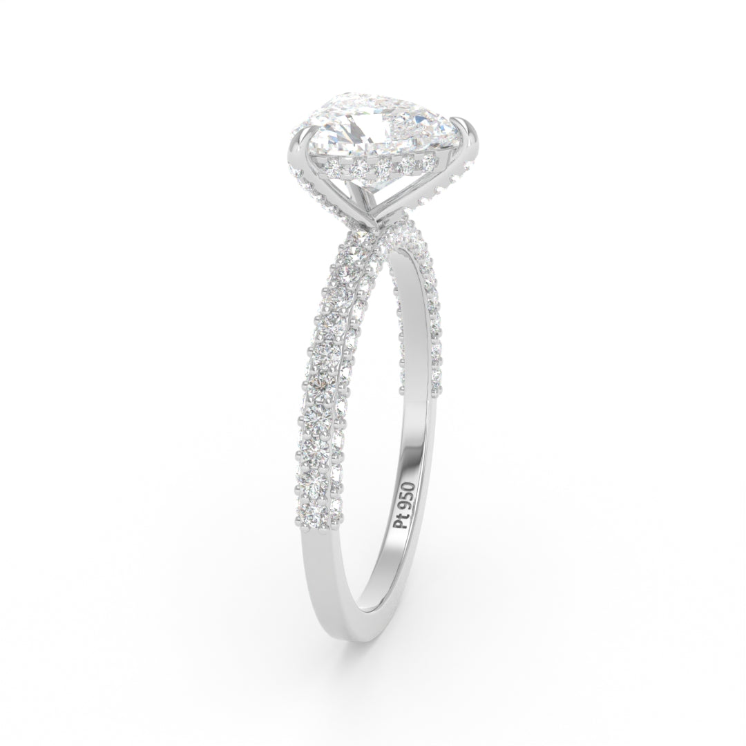 Bague de fiançailles Mia en diamant taille cœur avec halo de diamants cachés et anneau en diamant 3D