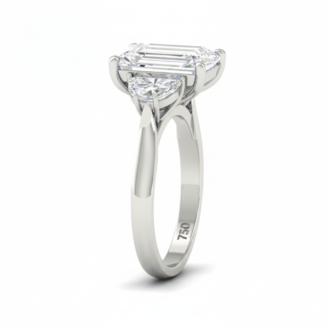 Kamala Radiant Cut Diamond Engagement Ring With Half Moon Cut Side Diamond