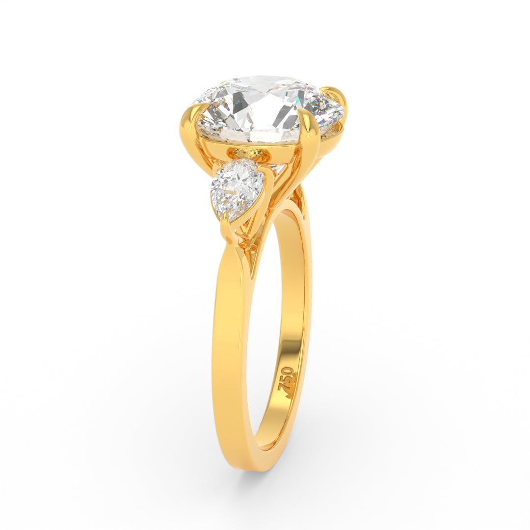 Sofia Round Brilliant Cut Diamond Engagement Ring With A Pear Cut Side Diamonds