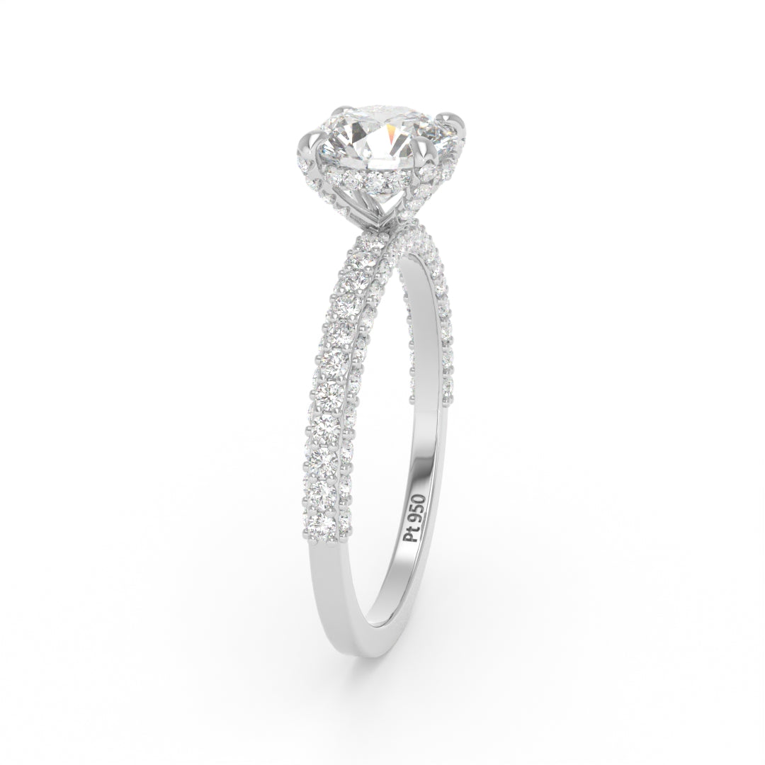 Mia Round Brilliant Cut Diamond Engagement Ring With Diamond Hidden Halo And 3D Diamond Band