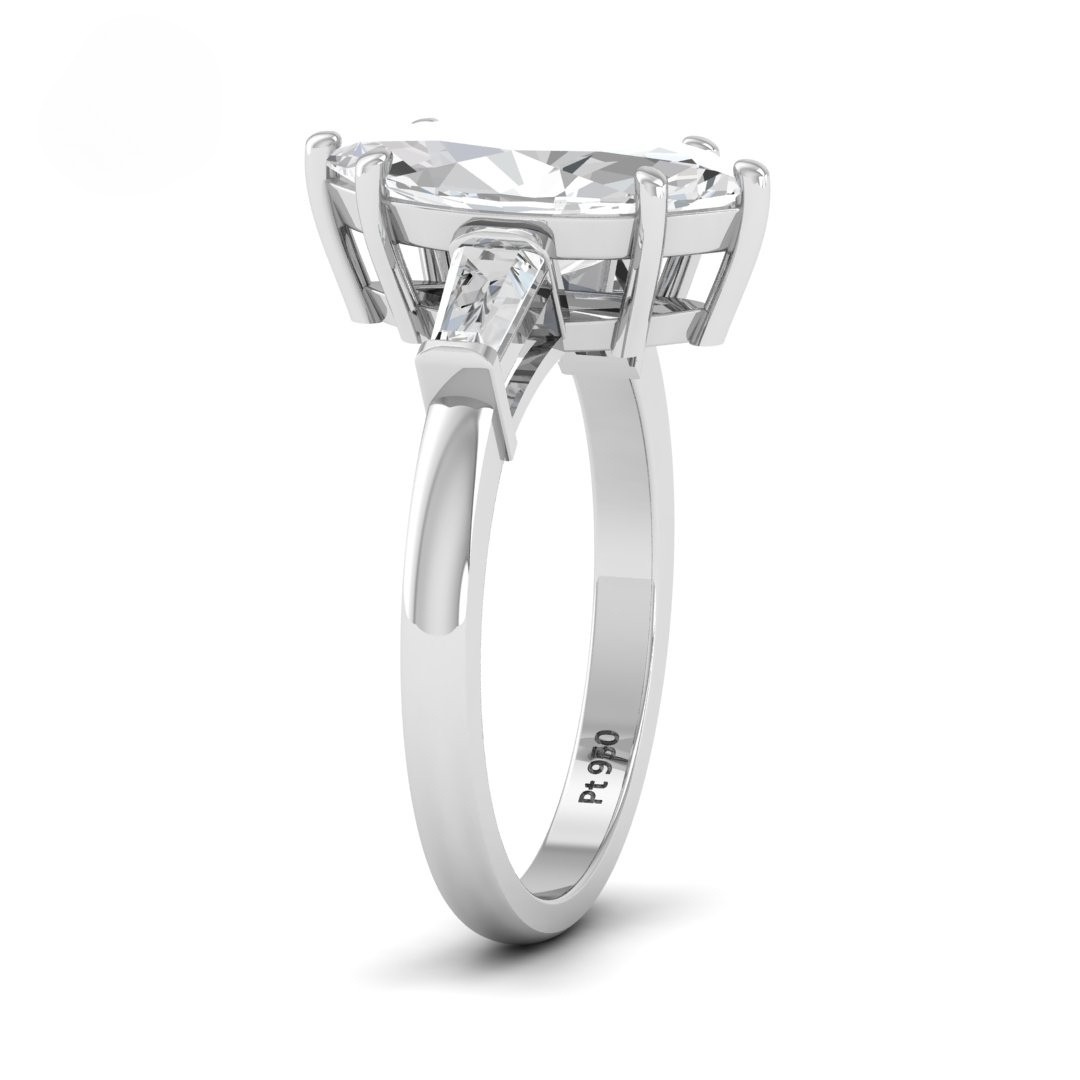 Mary Marquise Cut Diamond Engagement Ring with Tapering Baguette Cut Side Diamonds