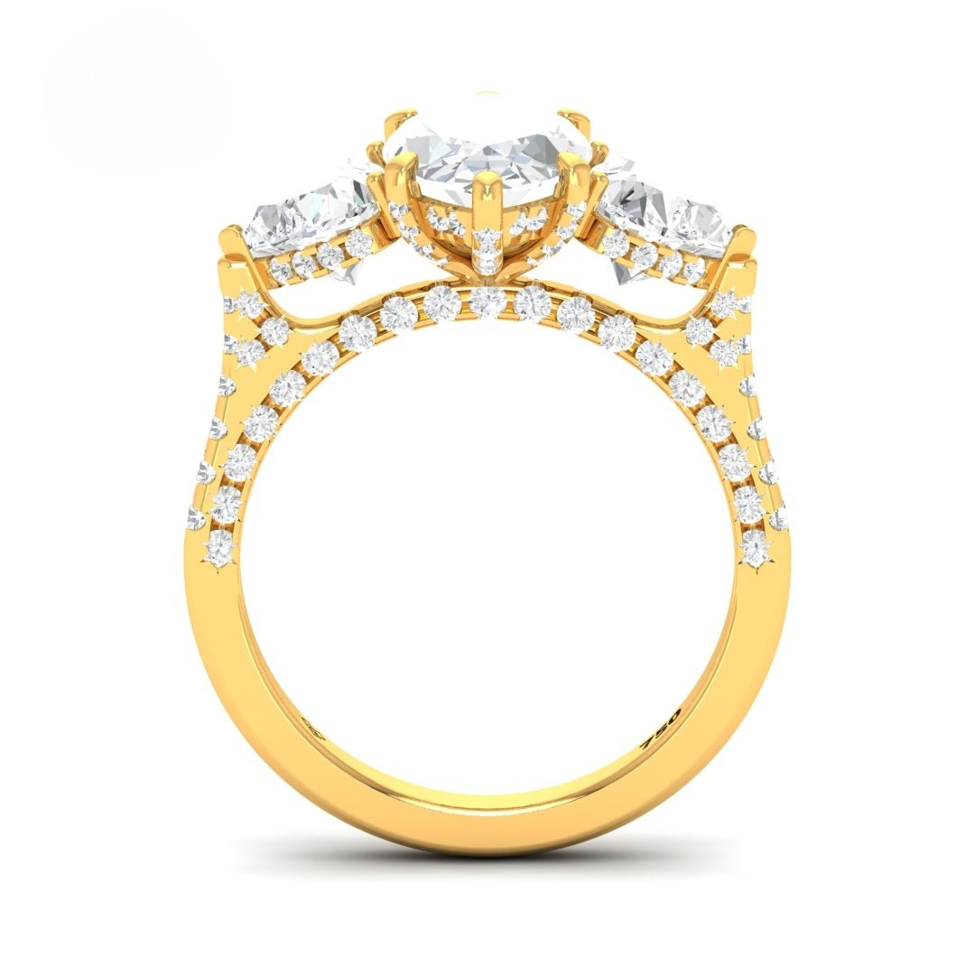 Victoria Marquise Cut Diamond Engagement Ring with Heart Cut Side Diamonds and 3D Diamond Band