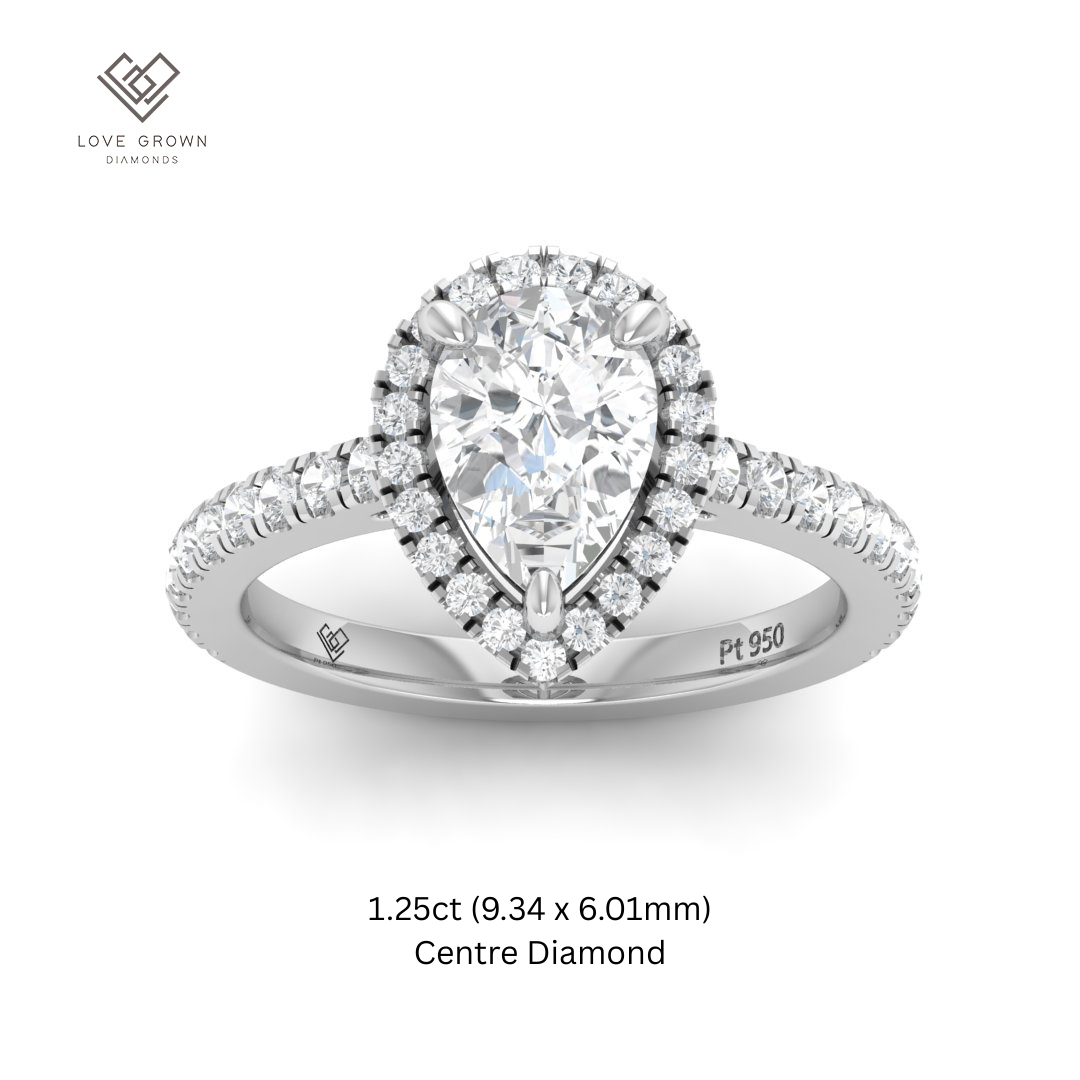 Bella Pear Cut Diamond Engagement Ring with Diamond Halo & Diamond Band