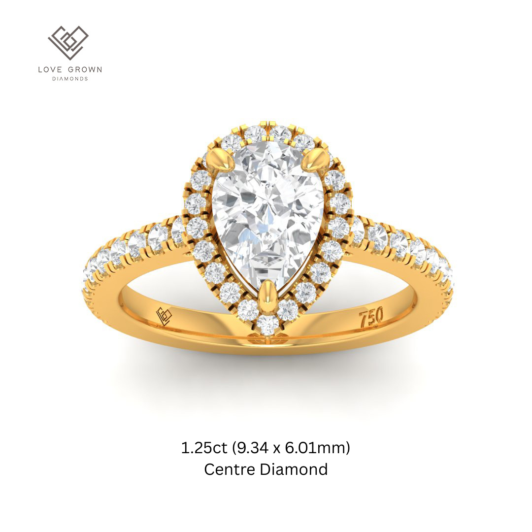 Bella Pear Cut Diamond Engagement Ring with Diamond Halo & Diamond Band