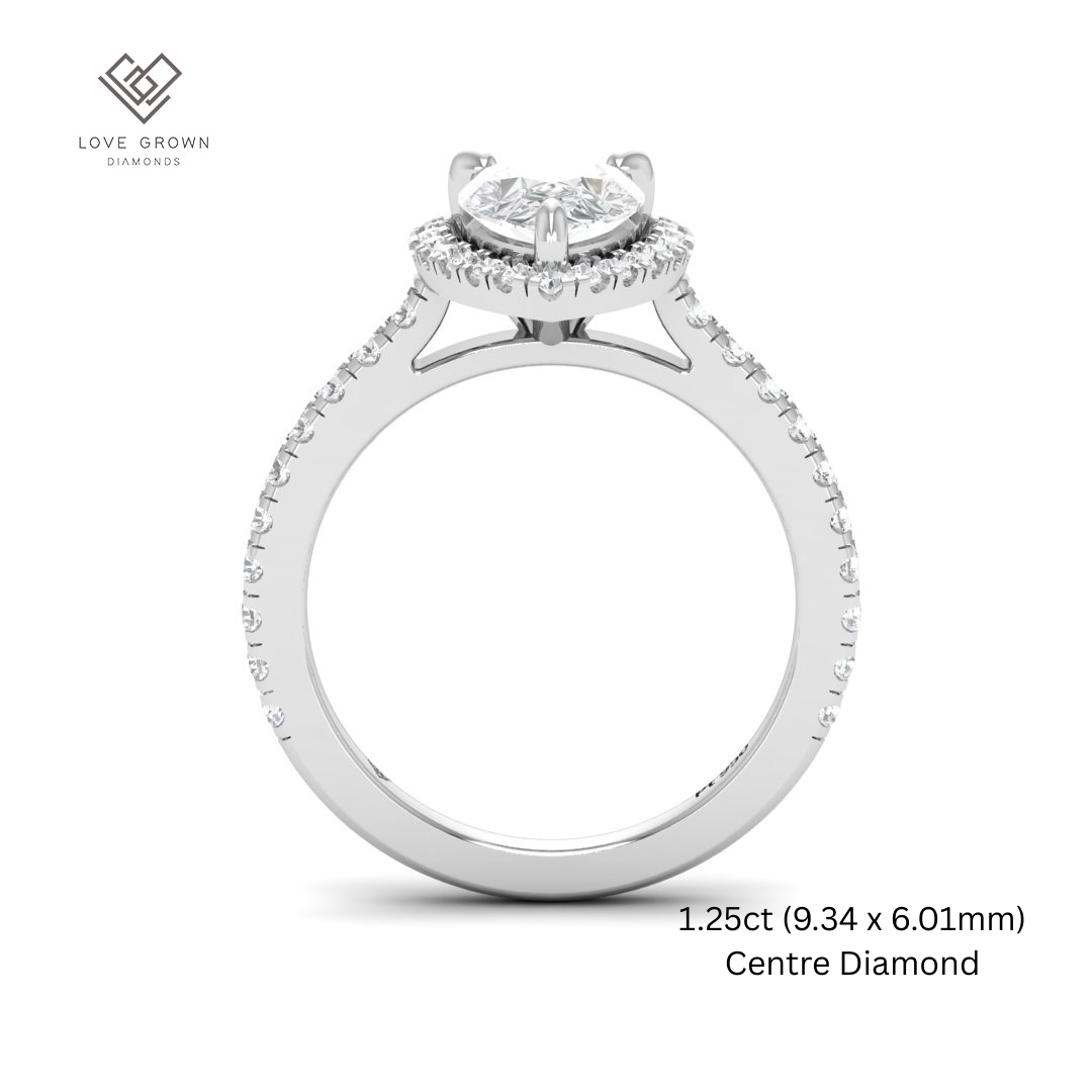 Bella Pear Cut Diamond Engagement Ring with Diamond Halo & Diamond Band