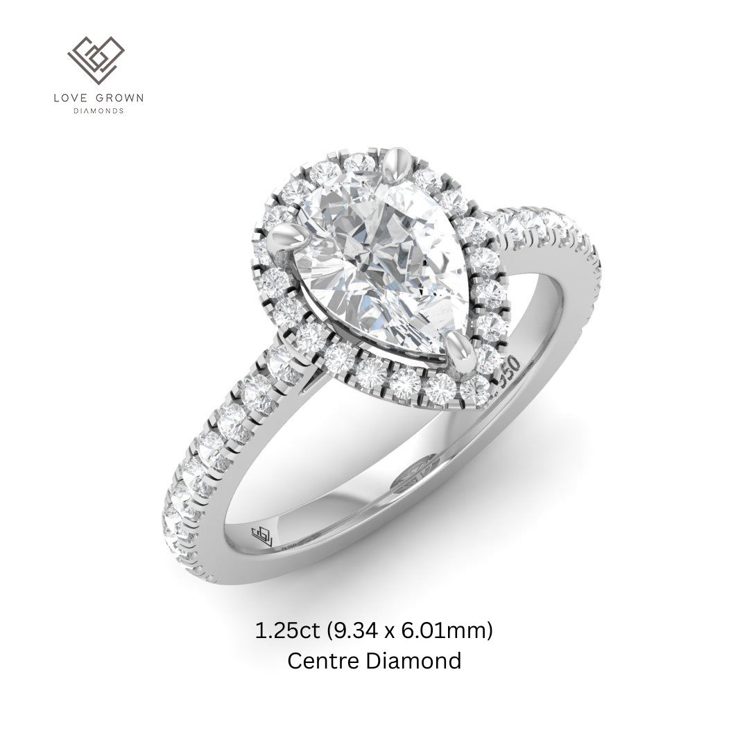 Bella Pear Cut Diamond Engagement Ring with Diamond Halo & Diamond Band
