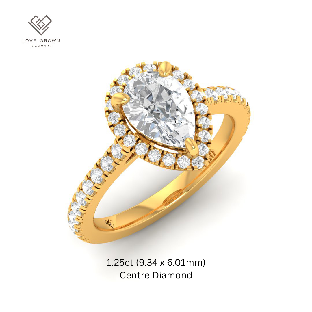 Bella Pear Cut Diamond Engagement Ring with Diamond Halo & Diamond Band