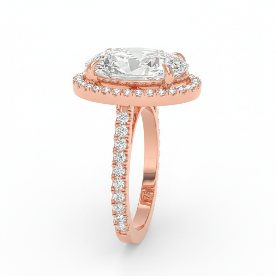 Bella Oval Cut Diamond Engagement Ring with Diamond Halo & Diamond Band