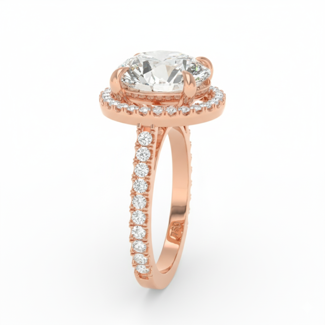 Bella Round Cut Diamond Engagement Ring with Diamond Halo & Diamond Band