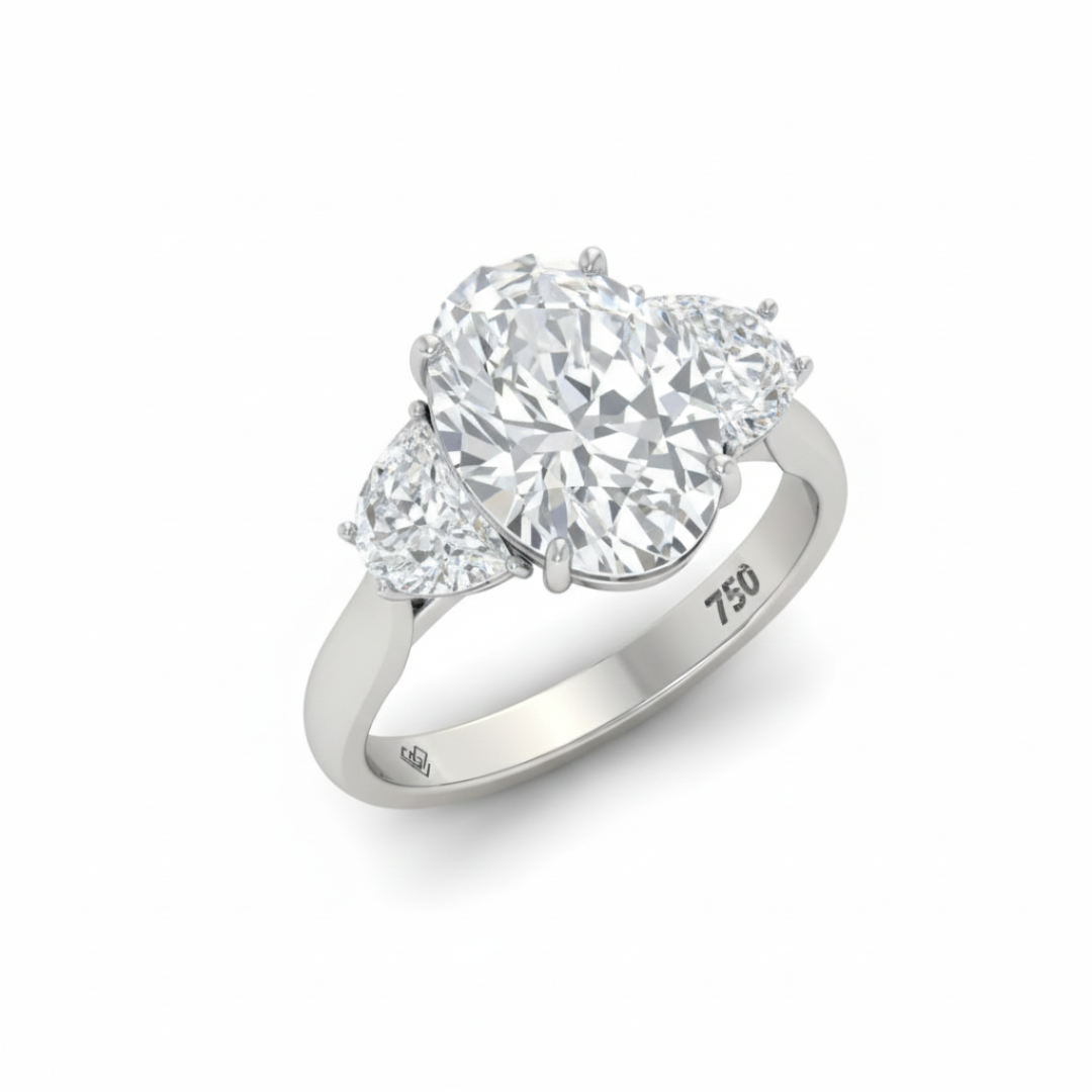 Kamala Oval Cut Diamond Engagement Ring with Half Moon Cut Side Diamonds