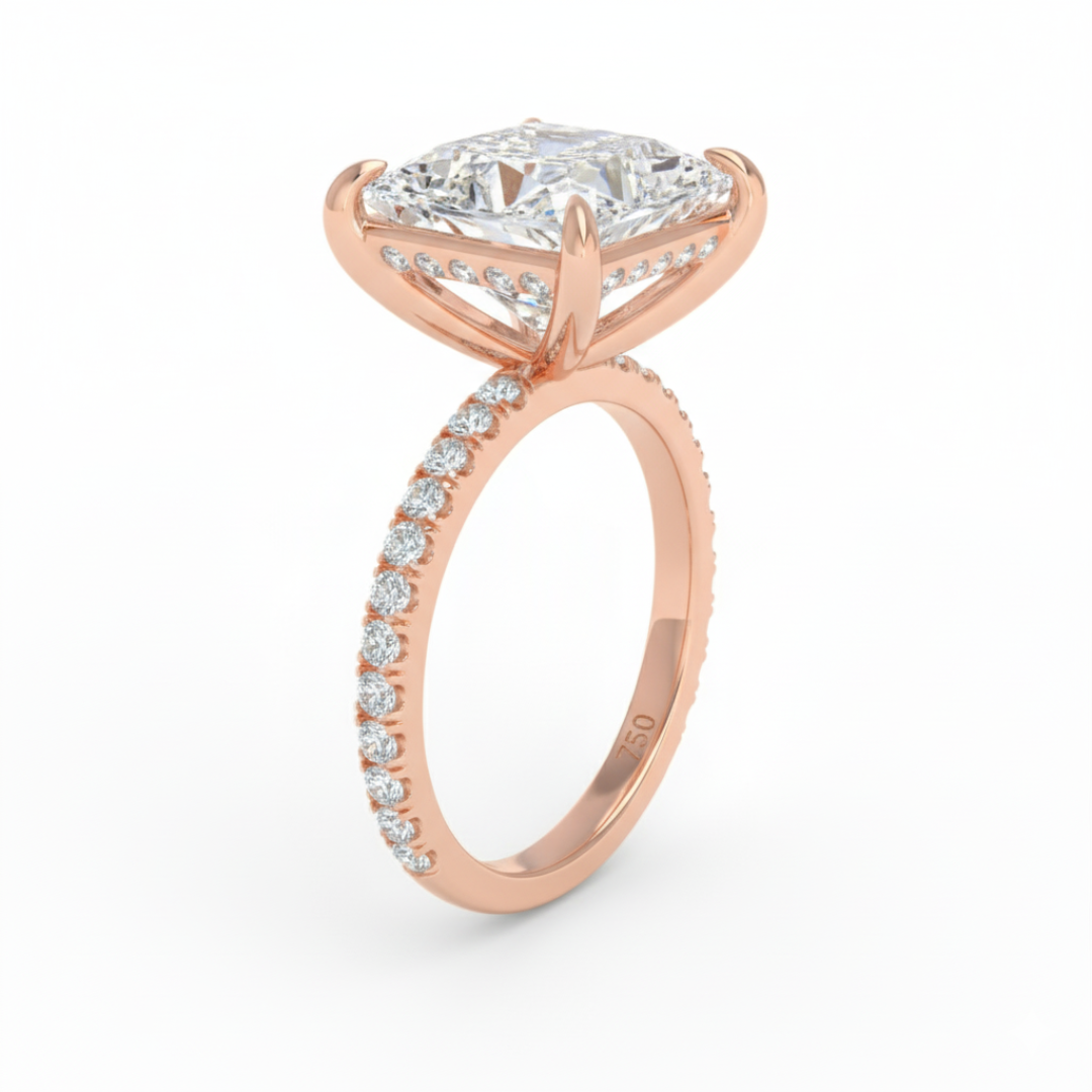 Chloé Princess Cut Diamond Engagement Ring with Diamond Hidden Halo and Diamond Band