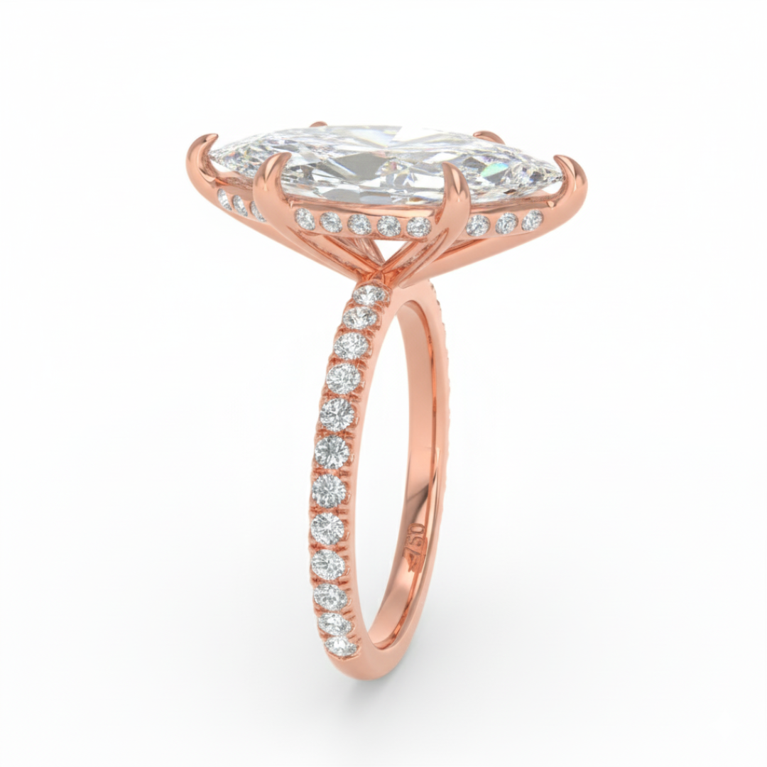 Chloé Marquise Cut Diamond Engagement Ring with Diamond Hidden Halo and Diamond Band