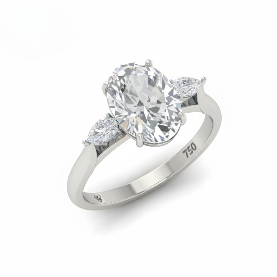 Sofia Oval Cut Diamond Engagement Ring With A Pear Cut Side Diamonds