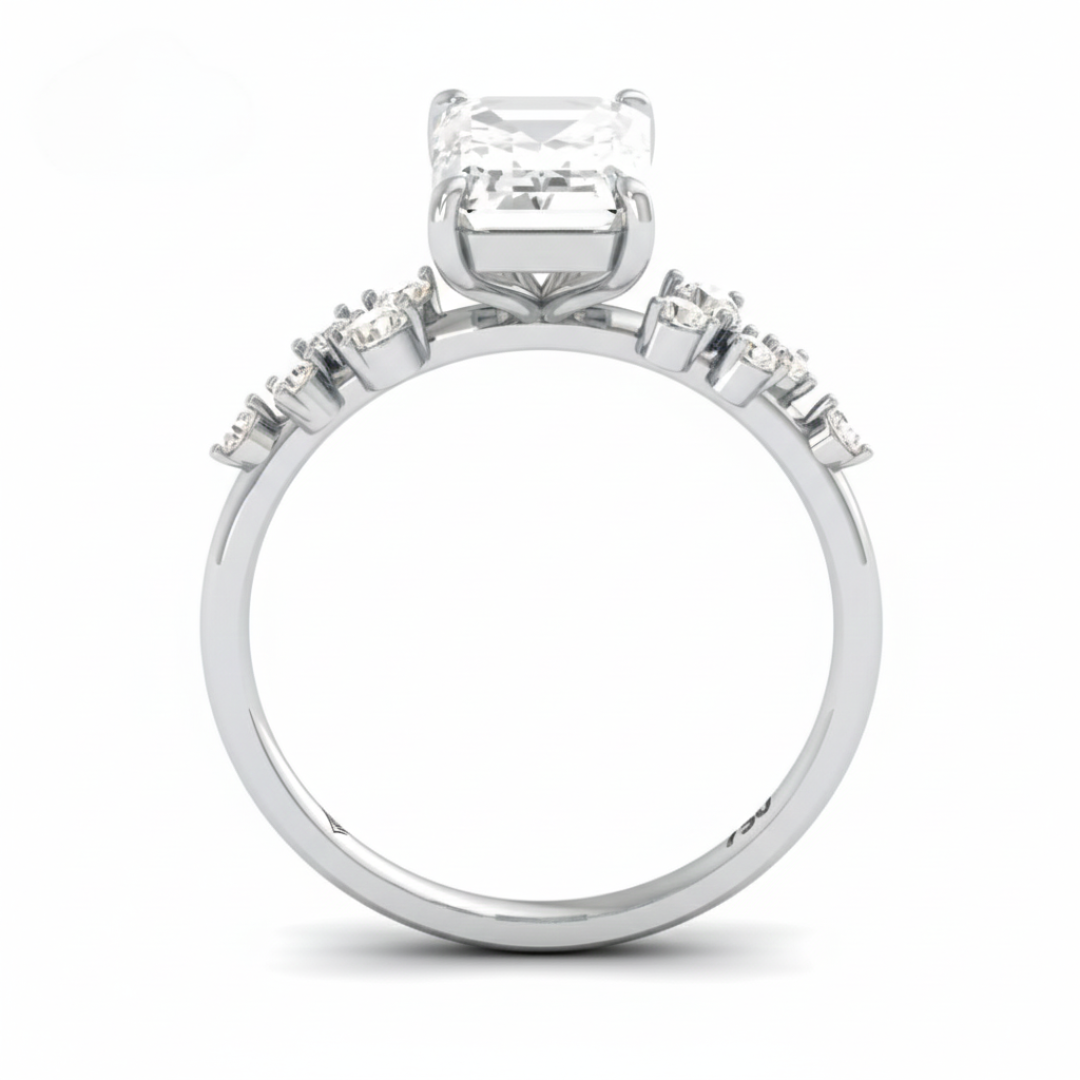 Layla Emerald Cut Diamond Engagement Ring with Accent Band